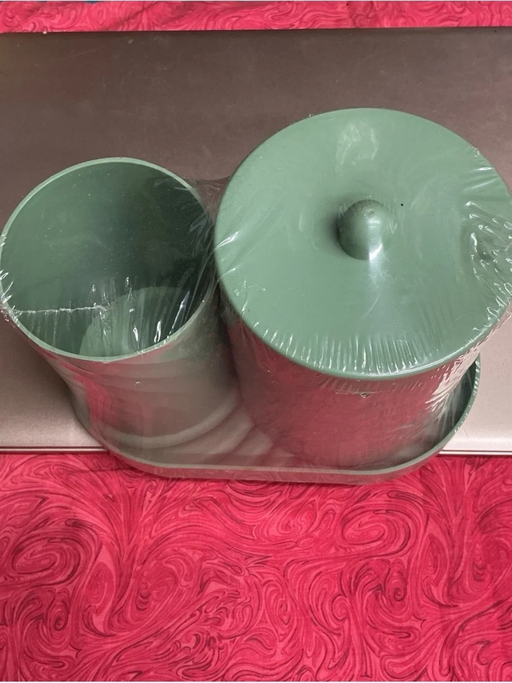 Mint Green Plastic Canister Set with tray